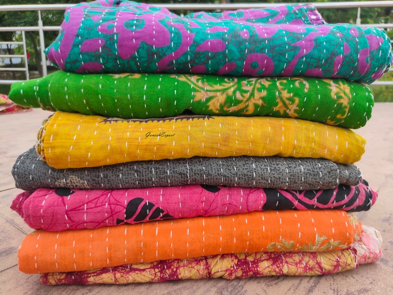 Wholesale Lot Of Indian Vintage Kantha Quilt Handmade Throw Reversible Blanket Bedspread Cotton Fabric Vintage quilt image 4