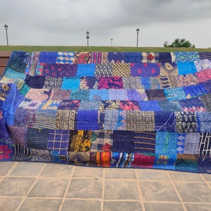 Bohemian Patchwork Quilt Kantha Quilt Handmade Vintage Quilts Boho King Size Bedding Throw Blanket Bedspread Quilting Hippie Quilts For Sale Blue