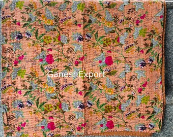 Handgemachte Kantha Quilt: Boho Tagesdecke aus Baumwolle, Paradise Print