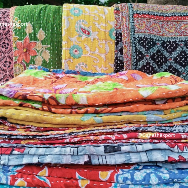 Wholesale Lot Of Indian Vintage Kantha Quilt Handmade Throw Reversible Blanket Bedspread Cotton Fabric BOHEMIAN quilt