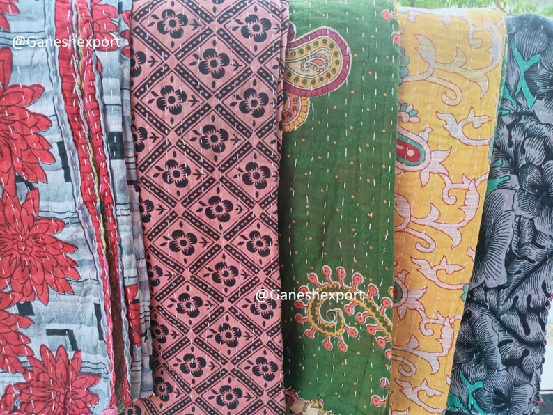 Wholesale Lot Of Indian Vintage Kantha Quilts, Bohemian Kantha Blankets, Hippie Cotton Throws image 7