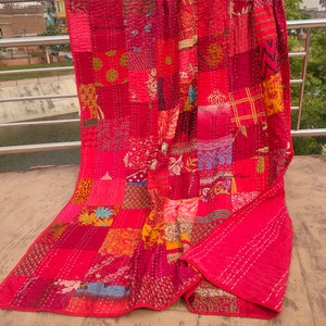 Boho Patchwork Quilt Kantha Quilt Handgefertigte Vintage Quilts Boho King Size Bettwäsche Überwurf Decke Tagesdecke Quilting Hippie Quilts zum Verkauf Red