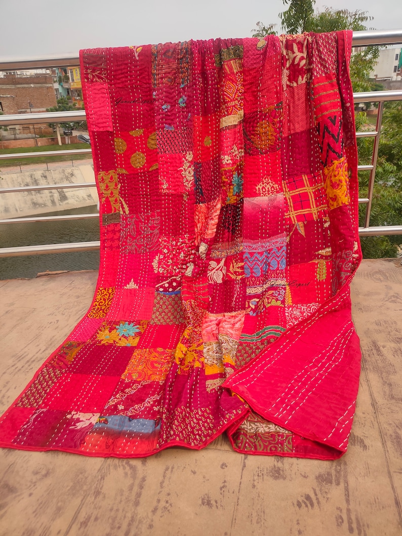 Boho Patchwork Quilt Kantha Quilt Handgefertigte Vintage Quilts Boho King Size Bettwäsche Überwurf Decke Tagesdecke Quilting Hippie Quilts zum Verkauf Red