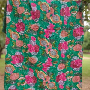 Indian Kantha Quilt Hand Block Print Kantha Throw Indian Blanket King Bedspread Kantha Bed Cover Bohemian Quilt King Size Quilt