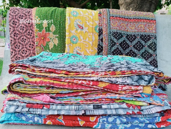 Wholesale Lot Of Indian Vintage Kantha Quilts, Bohemian Kantha Blankets, Hippie Cotton Throws