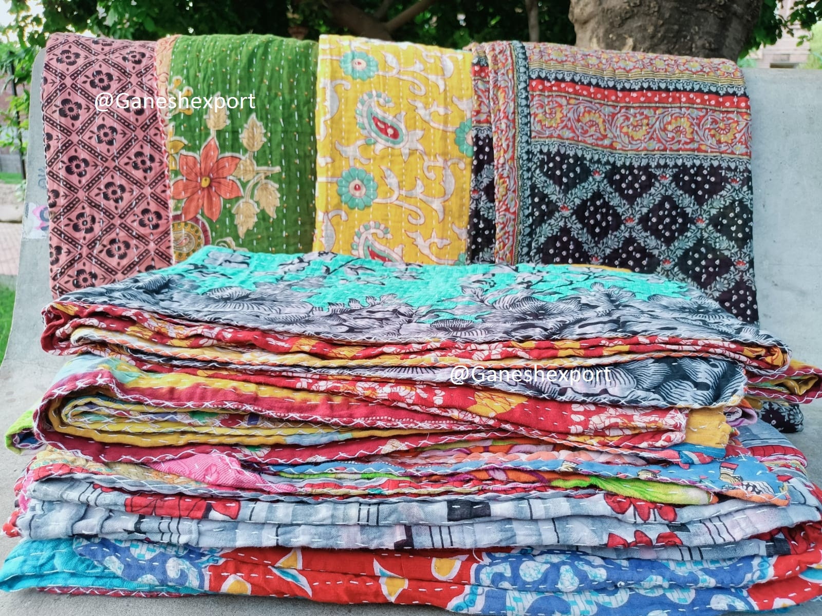 Wholesale Lot Indian Kantha Vintage Quilt Throw | 100% Cotton Bohemian Bedspread (Single Size)