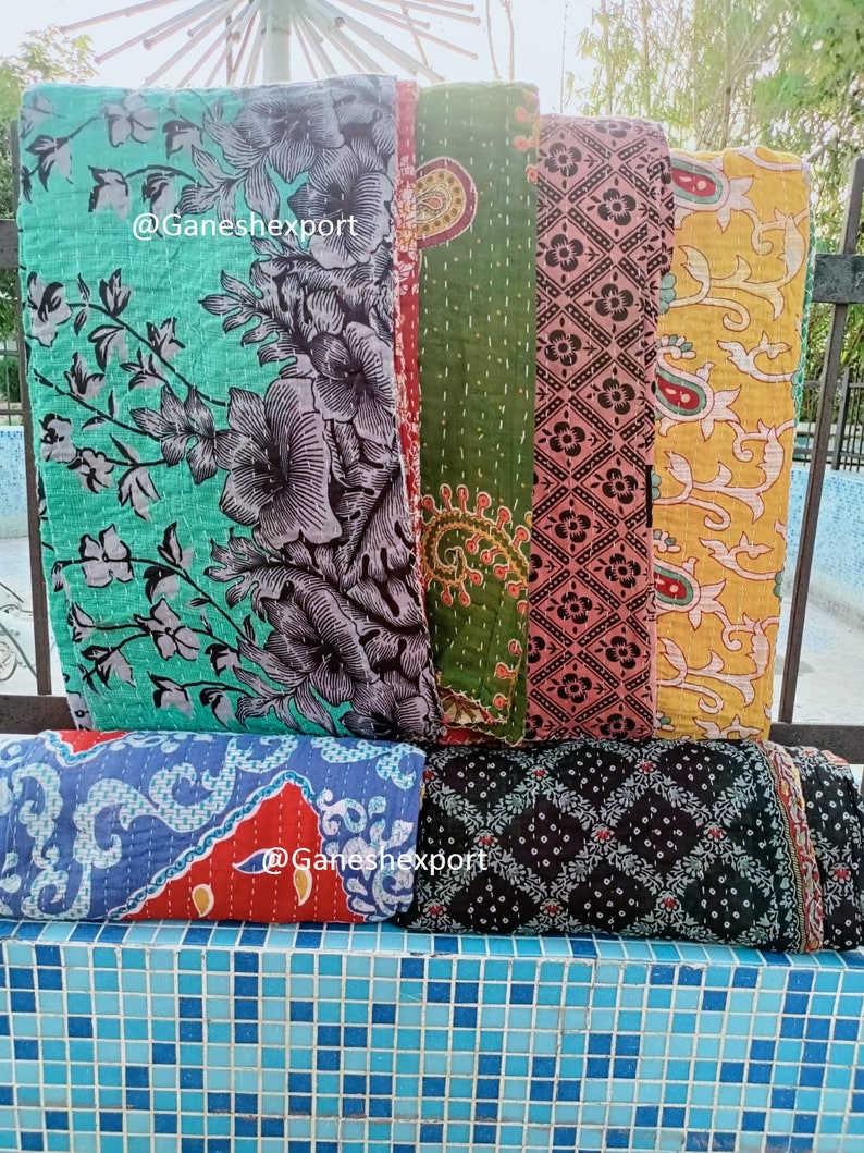Wholesale Lot Of Indian Vintage Kantha Quilts, Bohemian Kantha Blankets, Hippie Cotton Throws image 4