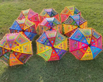 Embroidered Indian Parasol, Cotton Decorative Umbrella, Diwali Decor