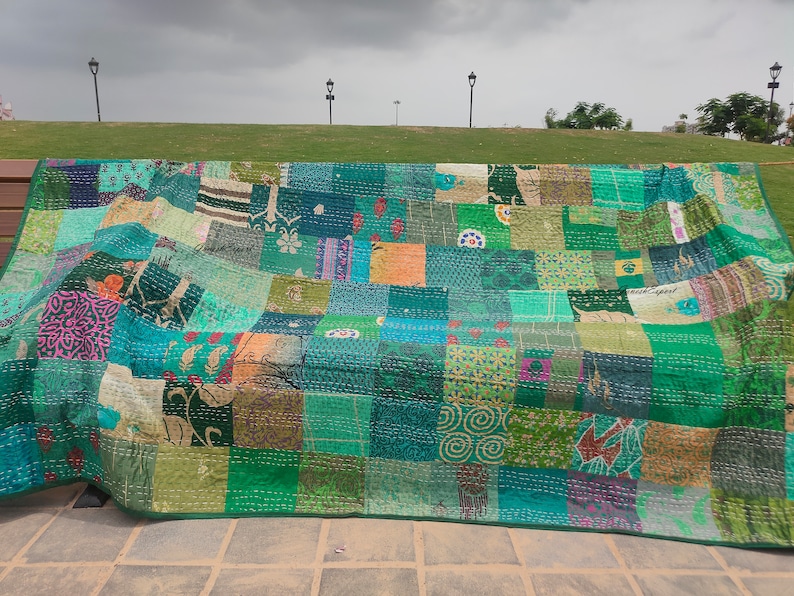 vintage handmade patchwork quilt Green