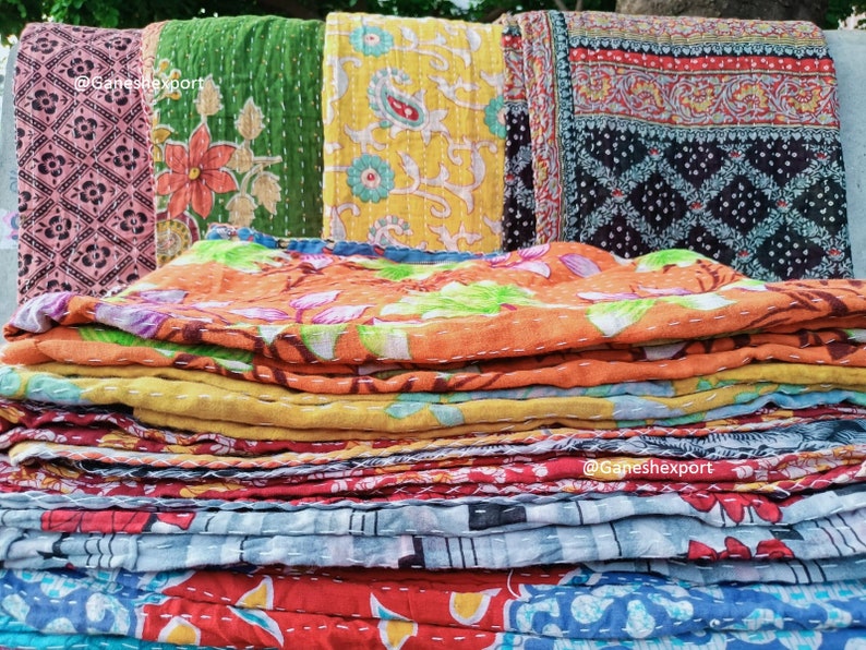 Wholesale Lot Of Indian Vintage Kantha Quilts, Bohemian Kantha Blankets, Hippie Cotton Throws image 9