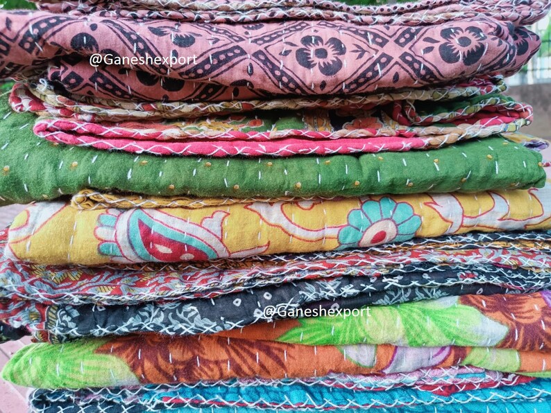 Wholesale Lot Of Indian Vintage Kantha Quilts, Bohemian Kantha Blankets, Hippie Cotton Throws image 9
