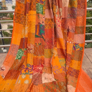 Boho Patchwork Quilt Kantha Quilt Handgefertigte Vintage Quilts Boho King Size Bettwäsche Überwurf Decke Tagesdecke Quilting Hippie Quilts zum Verkauf Orange