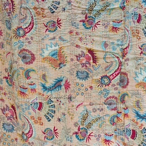 Indian Kantha Quilt Handmade Kantha Bedcover Bedding Kantha Bedspread Throw Cotton Blanket Gudari Kantha Hand Stitched Sofa Quilts