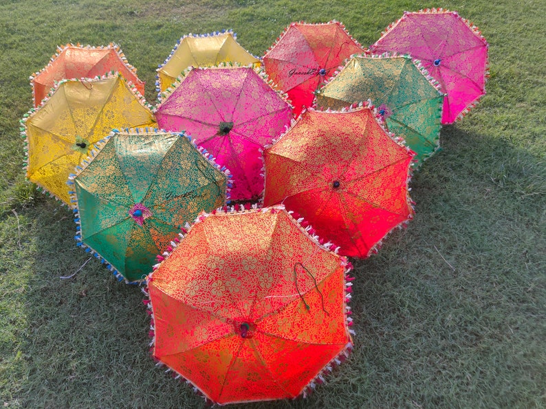 Wholesale Lot Indian Umbrella for Decoration traditional Wedding parasol party decor umbrella Diwali decoration umbrella wedding Golden Printed