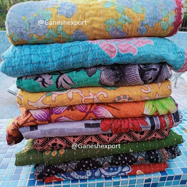 Beautiful Floral Print kantha quilt Indian kantha quilt Reversible cotton Bedding Bedspread Twin Size Vintage Kantha Gudari