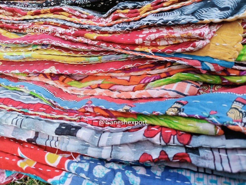 Wholesale Lot Of Indian Vintage Kantha Quilts, Bohemian Kantha Blankets, Hippie Cotton Throws image 6