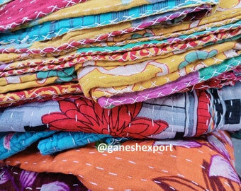 Vintage Indian Kantha Quilt, Handmade Reversible Cotton Throw, Twin Size