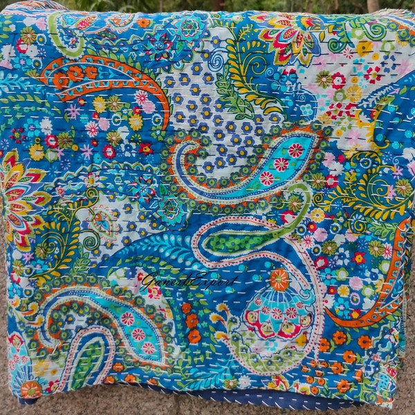 Sofa Cover, Beach Throw Blanket, Bedspread, Housewarming Gift, Decorative Throw, Bed Cover, Indian cotton Kantha quilt