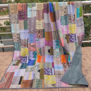 Boho Patchwork Quilt Kantha Quilt Handgefertigte Vintage Quilts Boho King Size Bettwäsche Überwurf Decke Tagesdecke Quilting Hippie Quilts zum Verkauf Grey