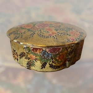 Antique Royal Porcelain Trinket Box Gold Embossed floral from Satsuma, China