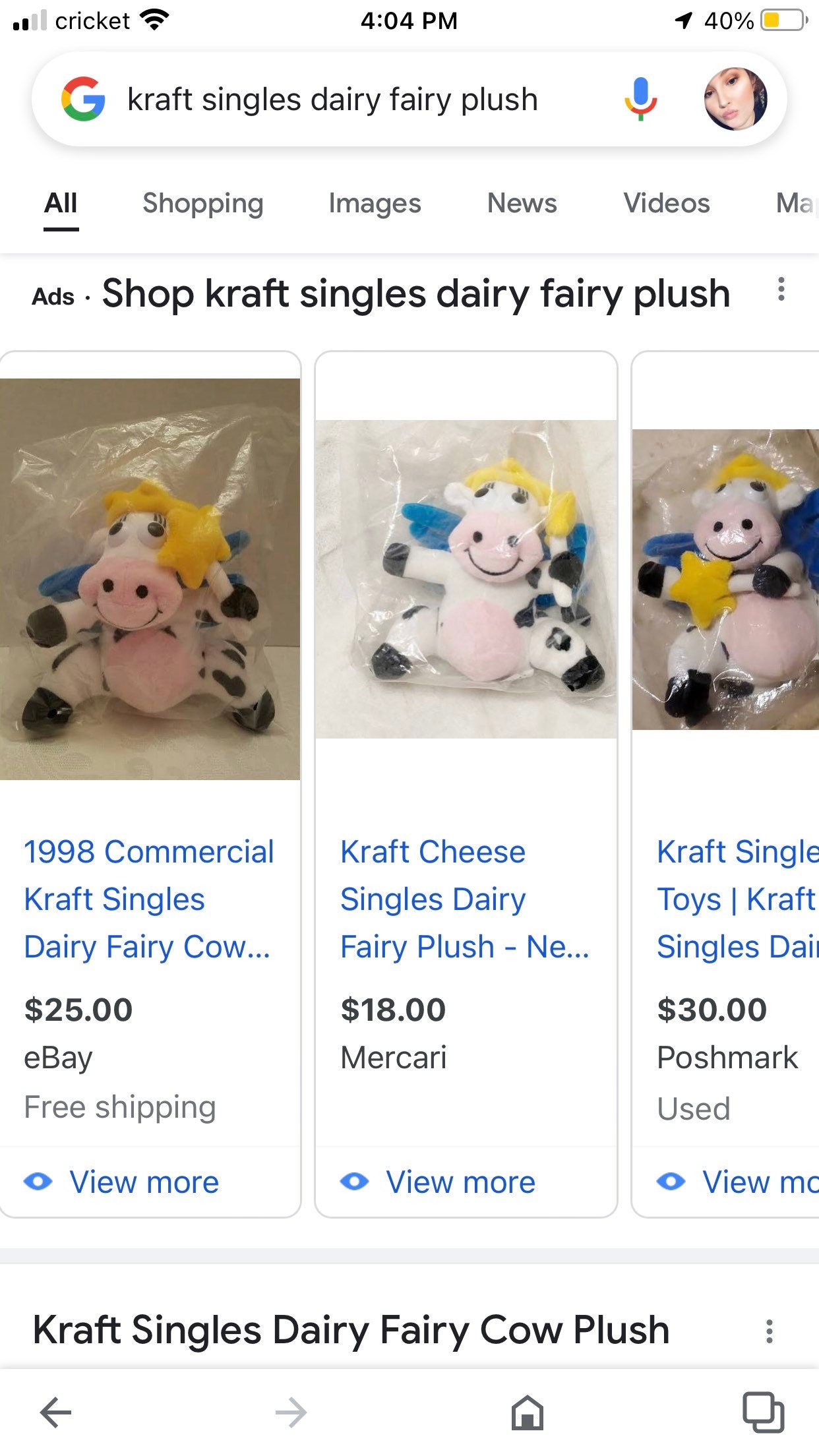 Vintage Kraft dairy Fairy Plush Cow Promotional Toy Stuffed Animal for  Kraft Singles 1997 