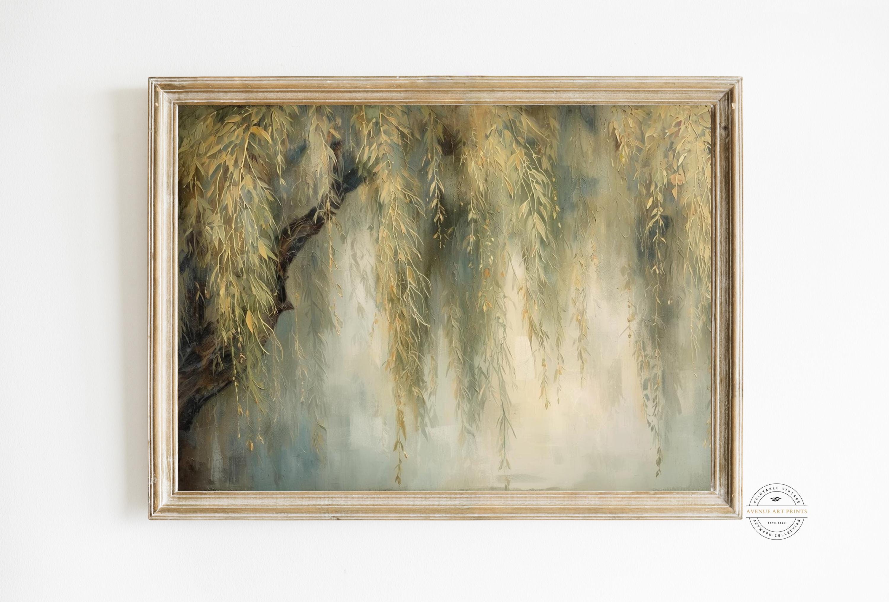 Weeping Willow Vintage Style Art: Moody Impressionist Country Landscape ...
