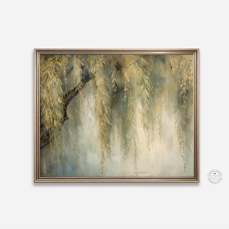 Weeping Willow Vintage Style Art: Moody Impressionist Country Landscape ...