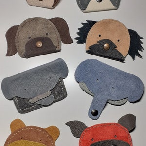 Tiergeldbeutel für Kinder aus echtem Leder (handgenäht), kombiniert aus Glatt- & Wildleder.
