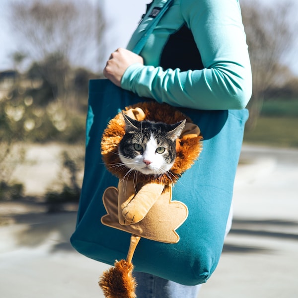 Sac fourre-tout personnalisé pour animaux de compagnie, transporteur pour chien ou chat, sac de transport à bandoulière en toile pour animaux de compagnie, sac à bandoulière en toile pour animaux de compagnie en forme de lion mignon, broderie personnalisée