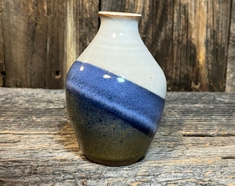 Bud Vase | Blue, White, Mustard Diagonal Stripe | Handmade Ceramic Kitchen Accessory | Flower Vase