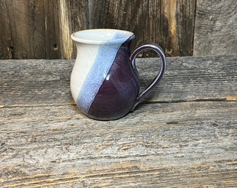12oz Diagonal Stripe Mug | Purple, Lavendar, and Pearl | Ceramic Hand Thrown Pottery Drinking Vessel