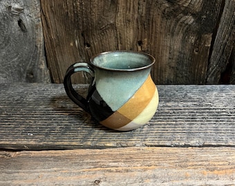 Hand Thrown Pottery Mug: Patchwork Design Coffee Cup, Vermont Made