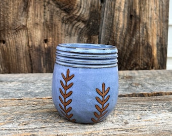 Hand Thrown Ceramic Wine Tumbler: Blue Plant Design, Vermont Pottery