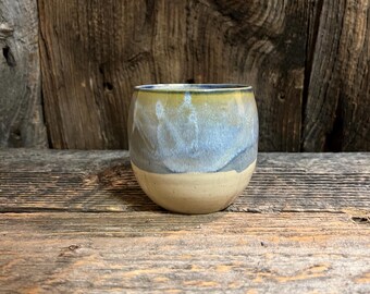 Ceramic Wine Tumbler: Golden Sky Blue, Hand Thrown, Made in Vermont