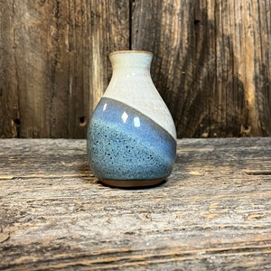 Mini Bud Vase | Aqua and Cream Diagonal Stripe | Handmade Ceramic Kitchen Accessory | Flower Vase