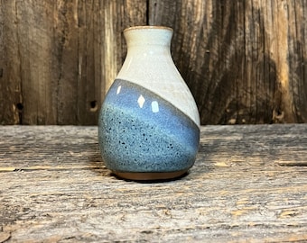 Mini Bud Vase | Aqua and Cream Diagonal Stripe | Handmade Ceramic Kitchen Accessory | Flower Vase