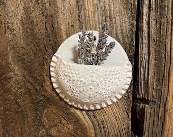 Wall Pocket | Lace Pattern | Crisp White or Natural | Handmade Decor | Made in Vermont