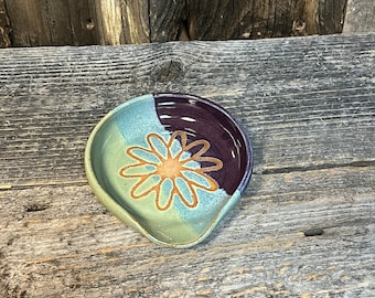 Flower Spoon Rest | Sage, Purple | Handmade Ceramic Kitchen Accessory