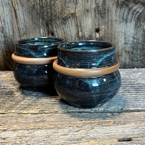 Hand Thrown Ceramic Wine Tumbler Set: Electric Blue Pottery (10oz), Vermont Made