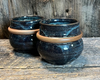 Hand Thrown Ceramic Wine Tumbler Set: Electric Blue Pottery (10oz), Vermont Made