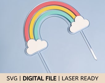 SVG Digital File | Rainbow Cake Topper | Laser Ready | Commercial Use Laser Cutting File | Kids | Baby Shower | Unicorn Party