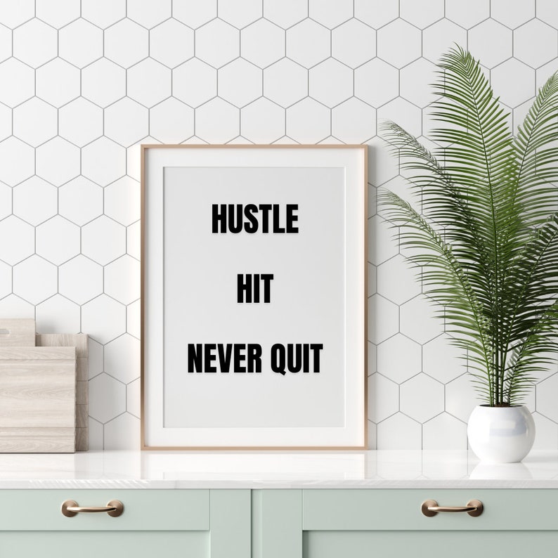 Hustle hit never quit, Motivational poster, motivational wall art, office wall art, inspirational wall art, unframed poster zdjęcie 1