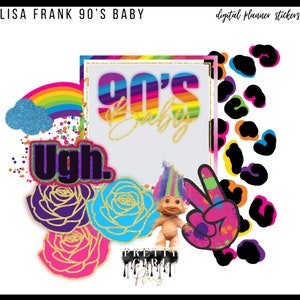 Lisa Frank 90&#39;S Baby Collection By PrettyGirlPlans,Digital planner stickers, Digital planning, Goodnotes stickers, Clipart, Floral, Rainbow