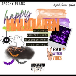 Spooky Season Collection van Pretty Girl Plans, Halloween, Digitale planner stickers, Digitale planning, Goodnotes stickers, Clipart,