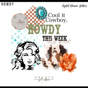 Howdy デジタル ステッカー コレクション、Goodnotes ステッカー、西洋風、美的ステッカー、デジタル プランニング、ジャーナリング ステッカー
