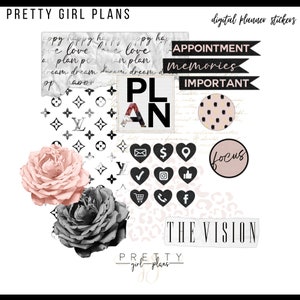 The Pretty Girl Plans Collection, Digital planner stickers, Digital planning, Goodnotes stickers, Clipart, Floral, Feminine, Stylish,