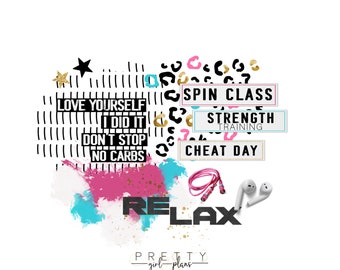 The Fitness Collection,Digital planner stickers, Fitness stickers, Work out stickers, Goodnotes stickers, PNG stickers