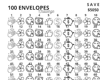 100 Envelope Challenge / Save 5050 / Savings Challenge / Digital Printable / Money Challenge / Finance Challenge / Savings Tracker.