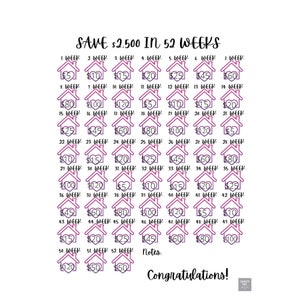 Save 2500 Envelope Challenge / 52 Week Savings Challenge / Money Tracker / Digital Instant Download / Printable / US Letter Size