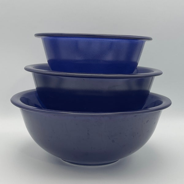 Pyrex Glass Bottom Nesting Bowls Set /3 Clear Bottom Cobalt Blue 322, 323, 325